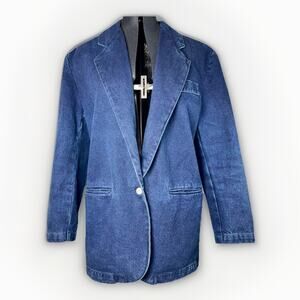 VTG Jordache Jean Denim Blazer Jacket Womens L/XL 80s 90s Retro Box Cotton Heavy